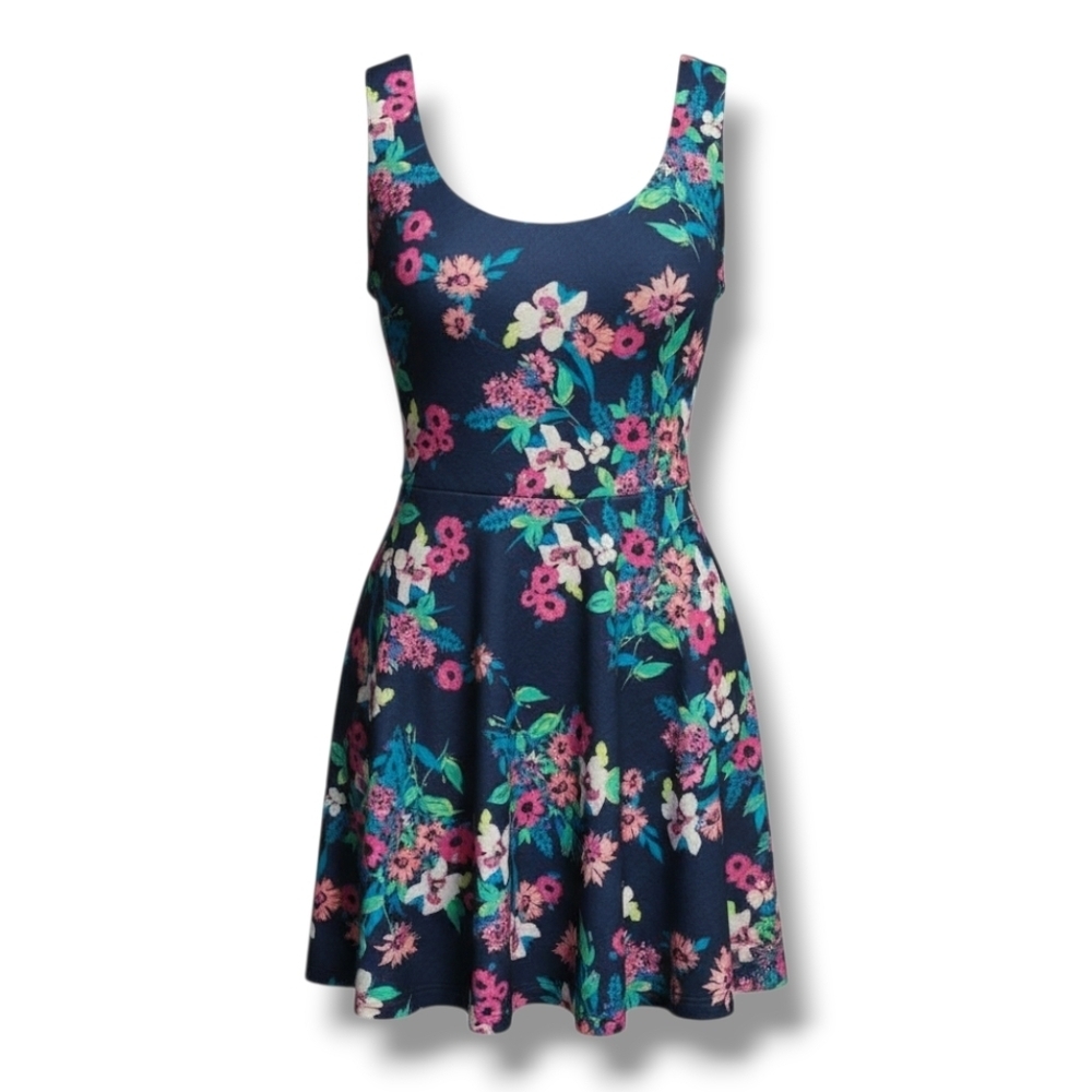 Candie's Juniors blue multicolor floral sleeveless skater dress - xs